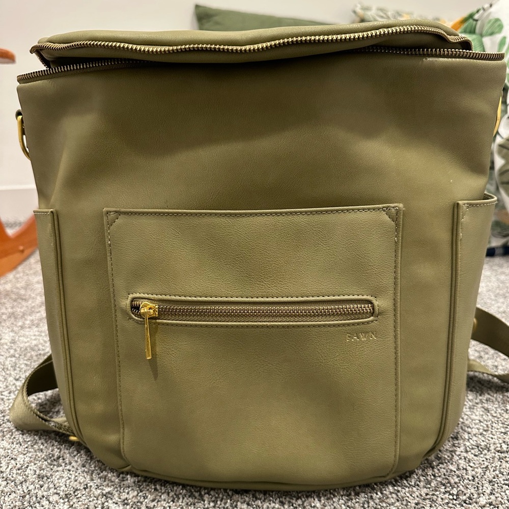 Green Backpack with Rounded Shape and Drawstring Closure